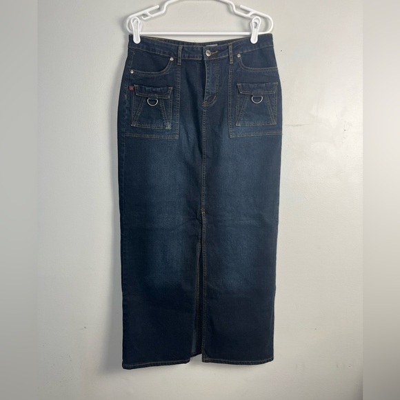 Y2K Midi YMI denim skirt with front slit Cargo pockets size 13 - Picture 1 of 8